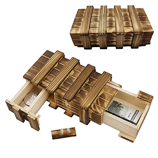 Mini Secreto Cajas Caja Secreta de Madera para Decoración Caja Mágica de Madera con Cajón Caja Secreta de Madera Caja De Recuerdo Cajón con 2 Cajón Secreto para Regalos Creativos, Joyas y Dinero