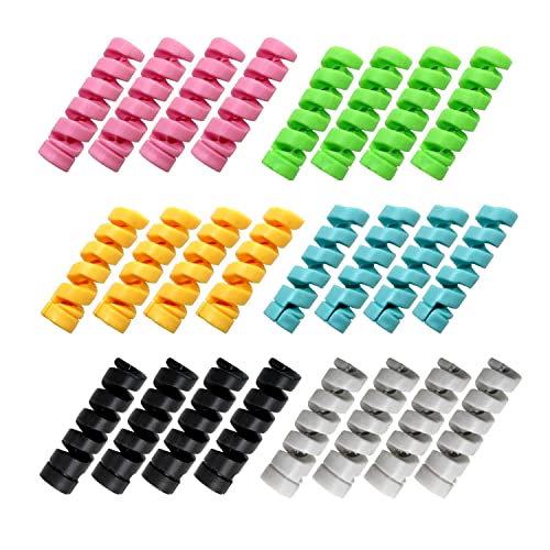 YFaith 24 Piezas Cable Protector, Protector de Cable USB, Protección USB de Silicona Flexible, Para MóVil, Auricular, Cable de Datos, 6 Colores (Negro, Gris, Azul, Verde, Amarillo, Rosa) Cover