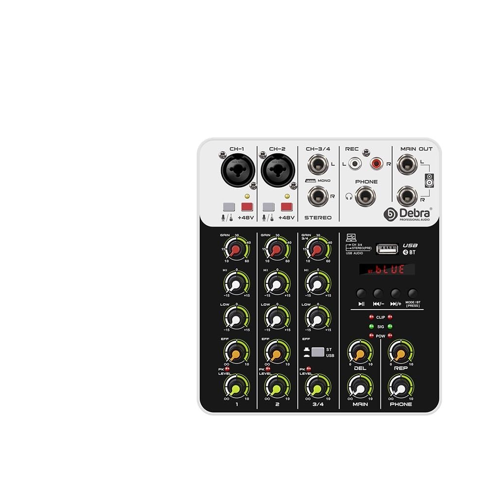 Mixer per DJ, V4 4 canali Mixer DJ Console Portatile 48V Phantom Power USB DJ Console con Scheda for PC Registrazione Canto(V4 White Type)