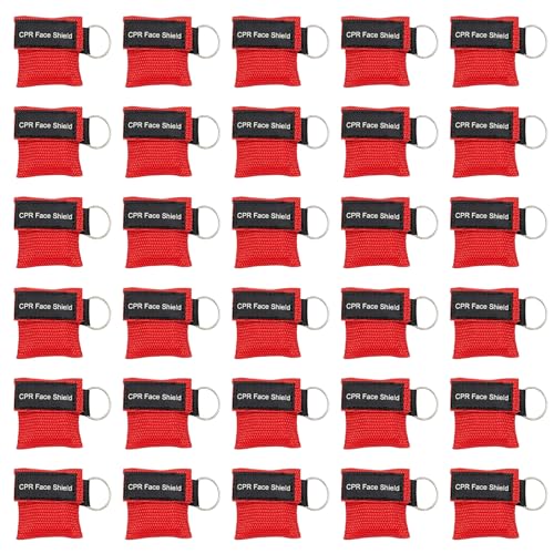 Yzpacc CPR Maske Beatmungsmaske CPR Maske Face Shield Beatmungsmasken mit Rückschlagventil Atmen Barriere Schlüsselanhänger für Erste Hilfe oder AED Training (rot 30)