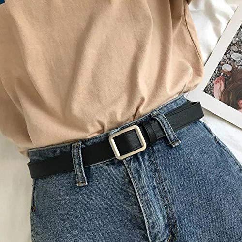 Cinturón Cinturón De PU De Moda para Mujer Sin Agujero Cinturón De Jeans con Hebilla Cuadrada Negro Blanco Simple Cinturón De Damas De Estudiante De T