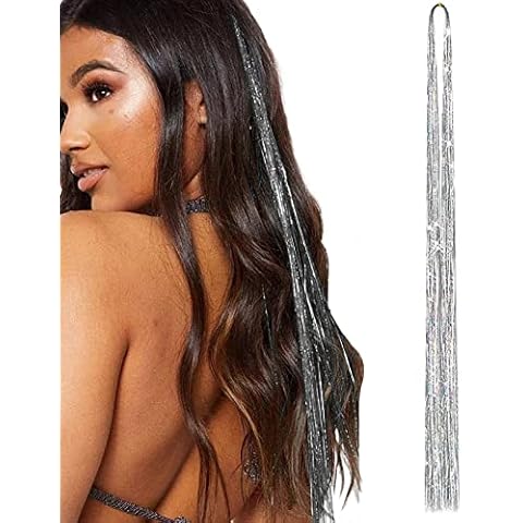 AUXHCYL 700 Strands Hair Tinsel Extensions,Hair Tinsel Kit,Sparkle Hair Glitter Strands,Tinsel Hair Extensions Straight Hair,Glitter Hair Extensions for Women Girls Party Supplies Hair Decoration Cover