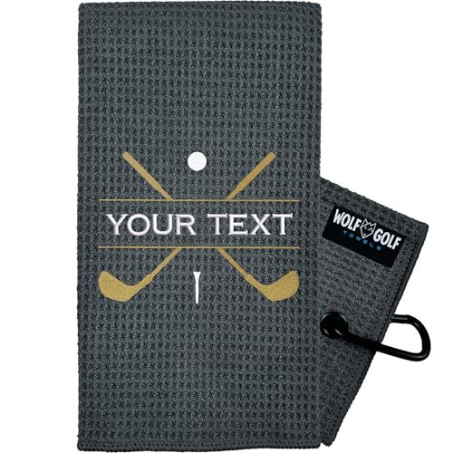 Image of Wolf Golf Towels Custom Golf Towel | Personalized Golf Accessories for Men & Women | Add Your Text with Choice of Font and Thread Color