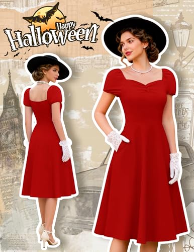 Image of Wedtrend Women's 1950s Dresses With Sleeve 40s Tea Party Dresses Cocktail Dress Swing Vintage Dress