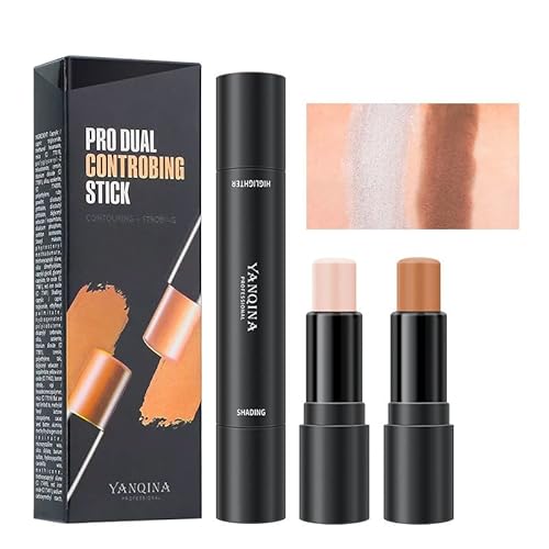 PICKX Highlighter Stick, Contouring Stick Concealer Contour Dual 2-in-1 Makeup Concealer Contour Cream Set Dauerhaftes Contouring Makeup Set (2 Farben) (01:Lvory + Dark Brown) Cover