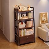 MESCXTY Industrielles Leiter-Bücherregal,freistehendes Ausstellungsbücherregal,Utility-Organizer-Regale mit 2 Schubladen und 4 offenen Regalen für Home Office(43x30x150cm, 2Brown)
