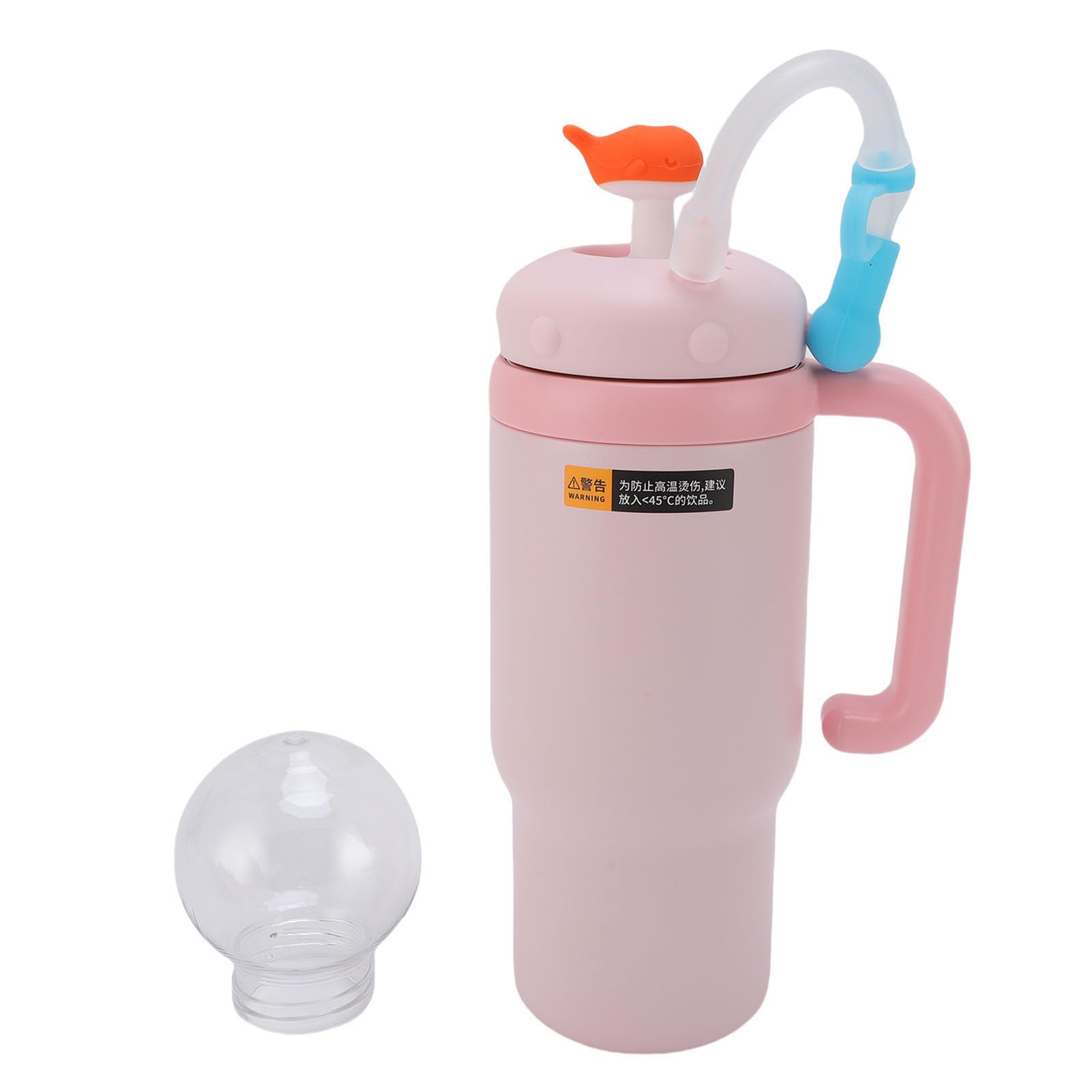 Gobelet isolé, Bouchon de Fontaine en Silicone Baleine de Paille, Bouteille d'eau étanche en Acier Inoxydable avec Poignée pour l'école (Rose #11)