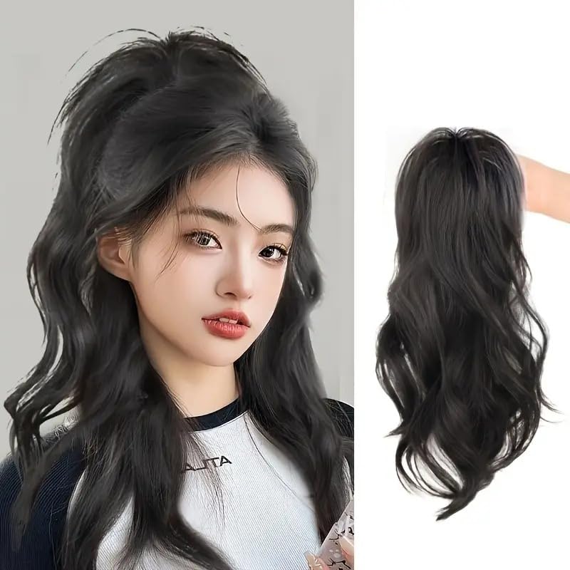 Miss Lirenn® Light Weight High Fountain Natural Short Wavy and Curly Synthetic Ponytail Claw Clip Hair Extensions for Women, 15 Inch Long, Black Color (Black)-image-35