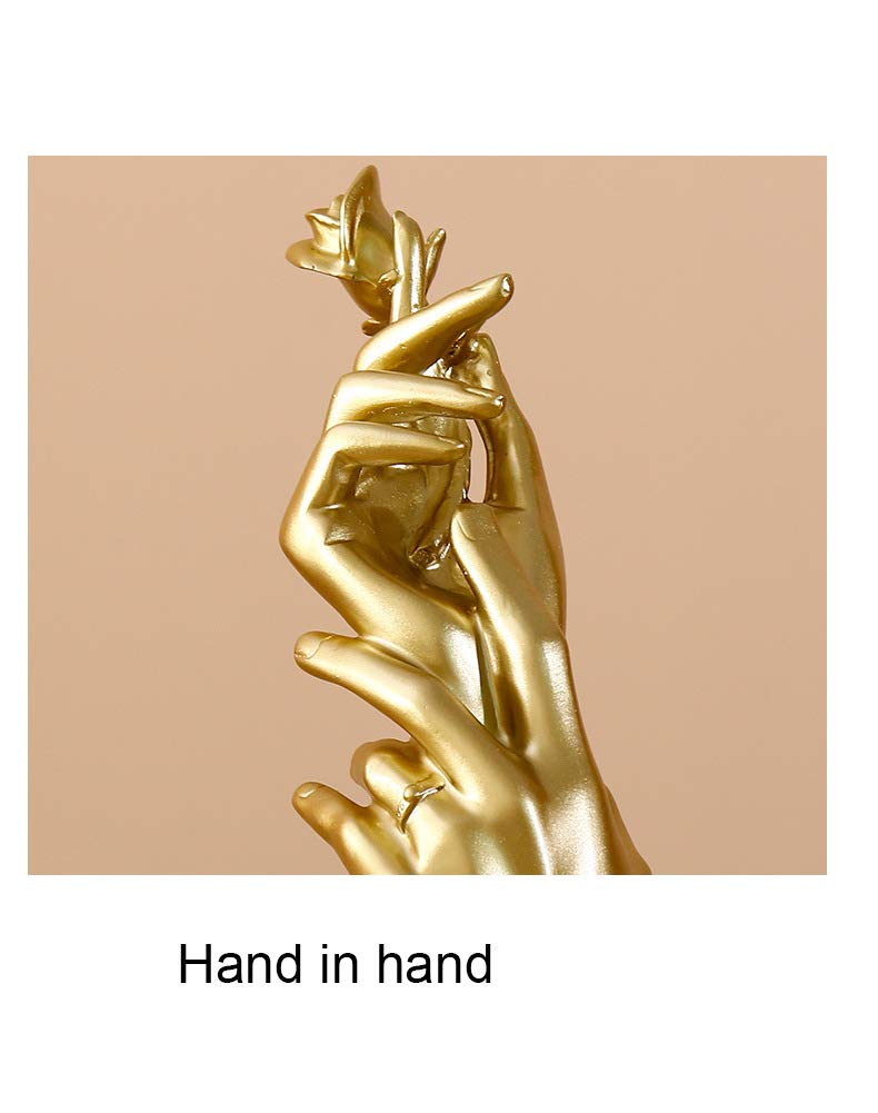Decoración para el hogar Escultura de resina Estatuilla de la mano en la mano ornamento de regalo para boda para parejas para amante (oro)