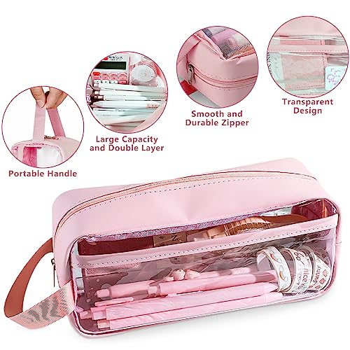 Yoolly Clear Pencil Case, Clear Exam Pencil Case, Waterproof PVC Zippered Toiletries Storage Pouch - Image 3