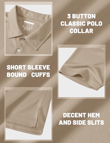 Image of MAGCOMSEN Men's Polo Shirts 3 Buttons Casual Work T Shirts Quick Dry Short Sleeve Golf Shirt Pique Jersey Outdoor Performance