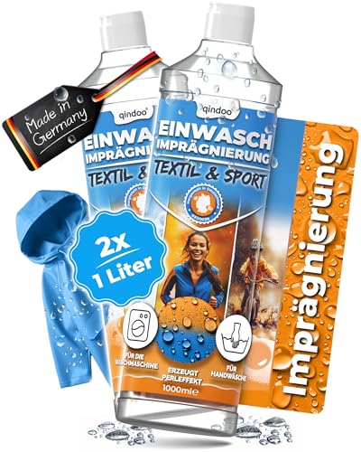 Preisvergleich Produktbild Imprägnierwaschmittel zum Einwaschen per Handwäsche oder Waschmaschine, Qindoo Textil-Einwaschimprägnierung, Imprägnier Waschmittel für Textilien, Outdoor-Bekleidung (2 Liter)
