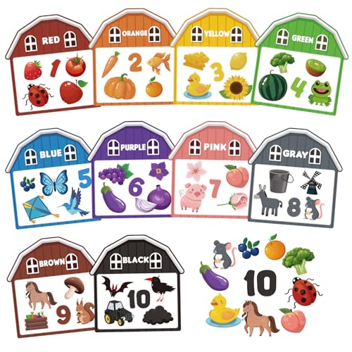 Image of 10Pcs Magnetic Color Sorting Toys 60 Toddler Magnets for Refrigerator, Cute Farm Animal Fridge Magnets for Early Education Toddler Color Sorting Learning Activities Easter Basket Stuffers