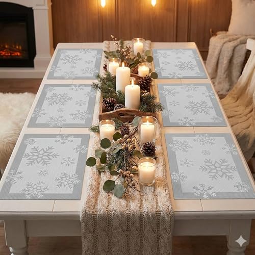 Image of YELONA Placemats for Dining Table - Heat Resistant, Non-Slip & Washable PVC Vinyl Table Mats - Set of 4, 45 x 30 cm (Glacier Grey)