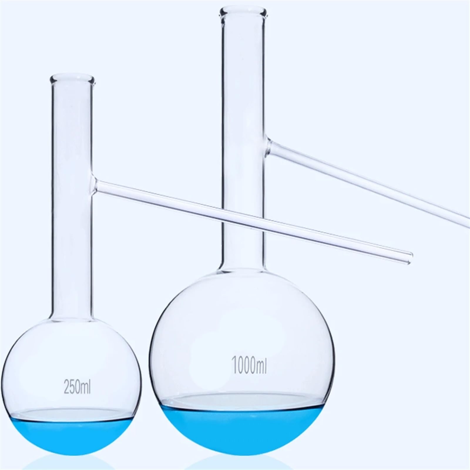 Botellas de vidrio de fondo redondo, Matraz de destilación de vidrio de borosilicato alto con fondo redondo y tubo ramificado de 60-500 ml (2 unidades)(250ml 2 PCS)