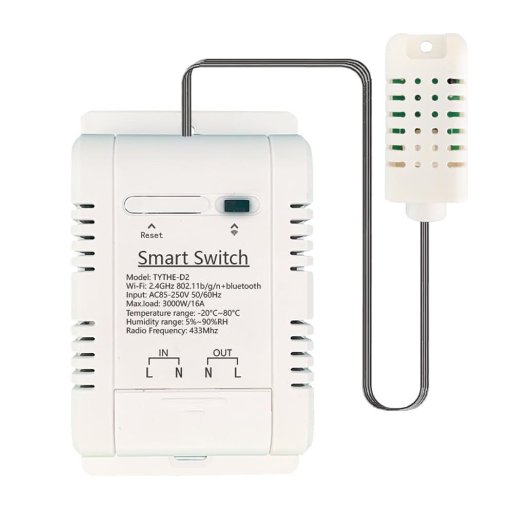tiyao Tuya Smart WiFi Switch 3000W 16A 94x57x32mm Wireless Thermostat Temperature and Humidity Monitoring
