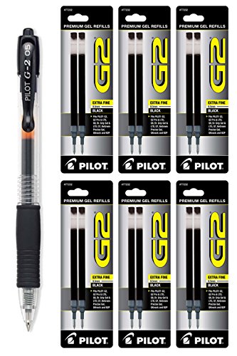 Pilot G2 Bolígrafo Gel Extra Fino Negro con 12 Recargas