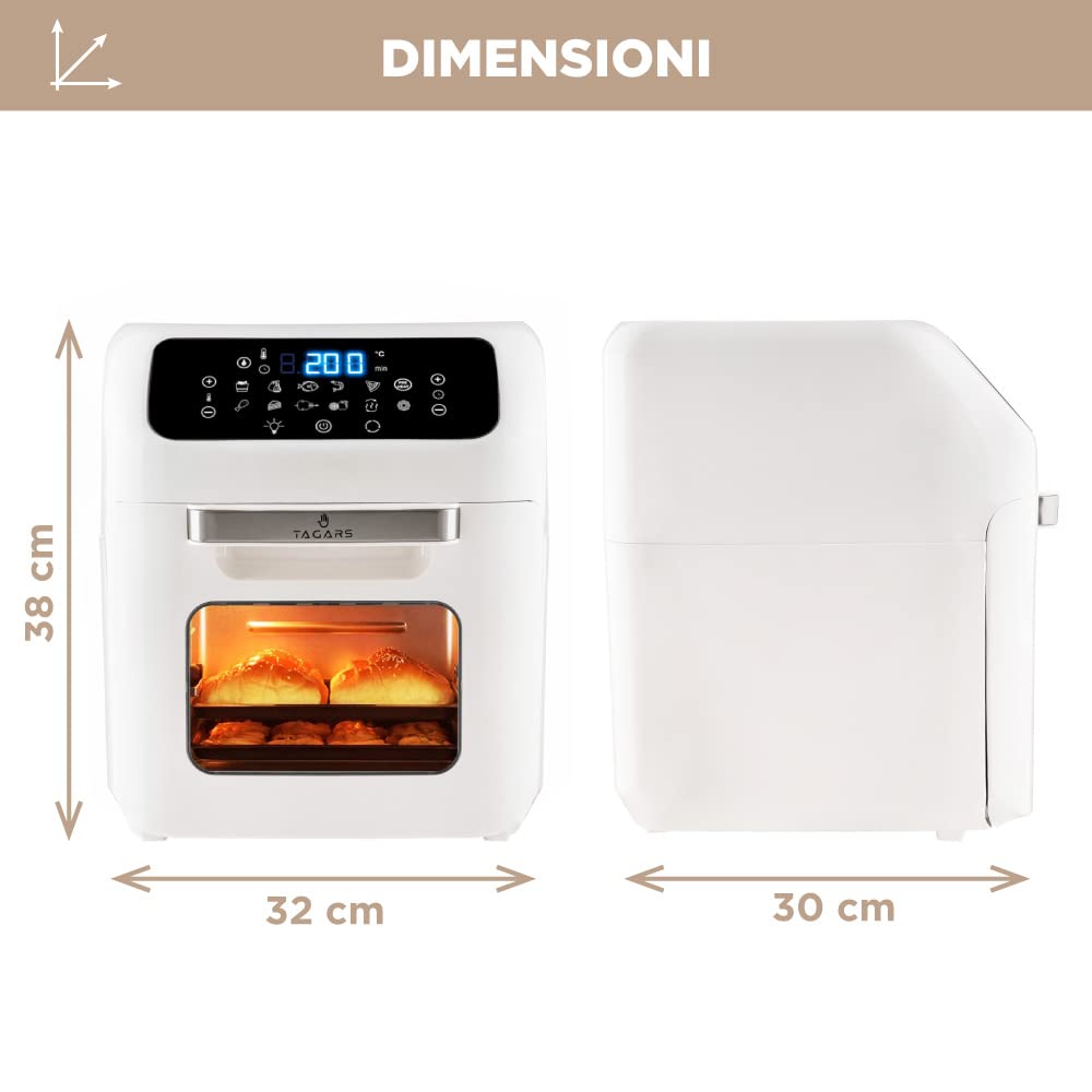 Forno Friggitrice Ad Aria Calda Da 12 Litri Con Display Digitale, Sistema A Riscaldamento Rapido, 12 Programmi Di Cottura, Timer e Temperatura Regolabili 1800 W