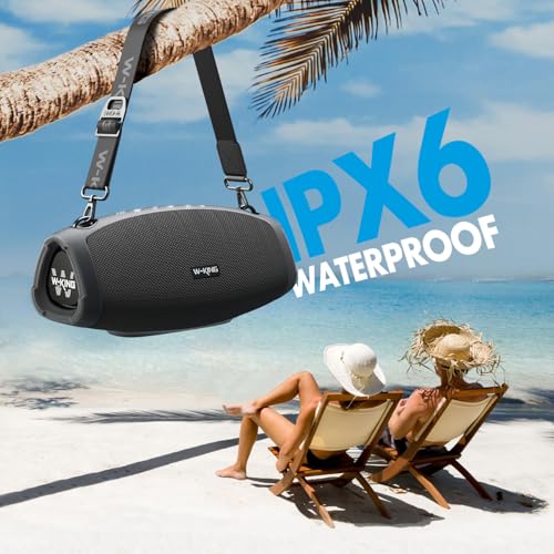 W-KING Bluetooth Lautsprecher Groß, 120W Peak Musikbox Bluetooth Box Lautsprecher Wasserdicht IPX6 Stereo Outdoor Party Boom Box, DREI Passive Radiatorens-Super Bass/DSP/2 Woofer/42H/TF/AUX/EQ/Öffner