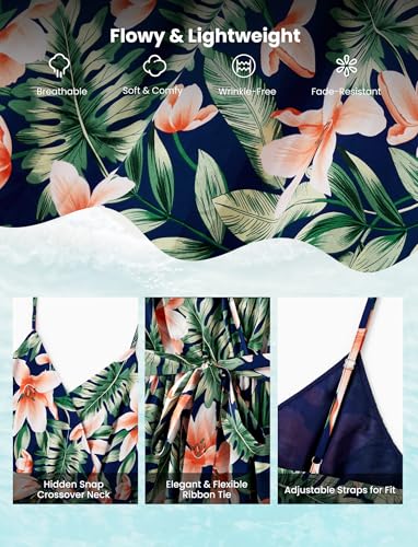 Image of PATPAT Family Matching Outfits Mommy and Me Dresses Hawaiian Tropical Vacation Beach Spaghetti Strap Dress and Shirt
