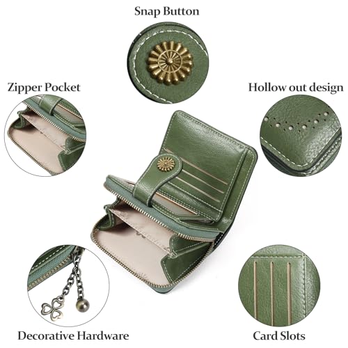 Image of Small Wallet for Women Leather Bifold Compact RFID Blocking with Zipper Coin Pocket