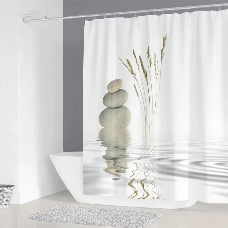 Rideau de douche galets polyester 165x165 cm avec crochets