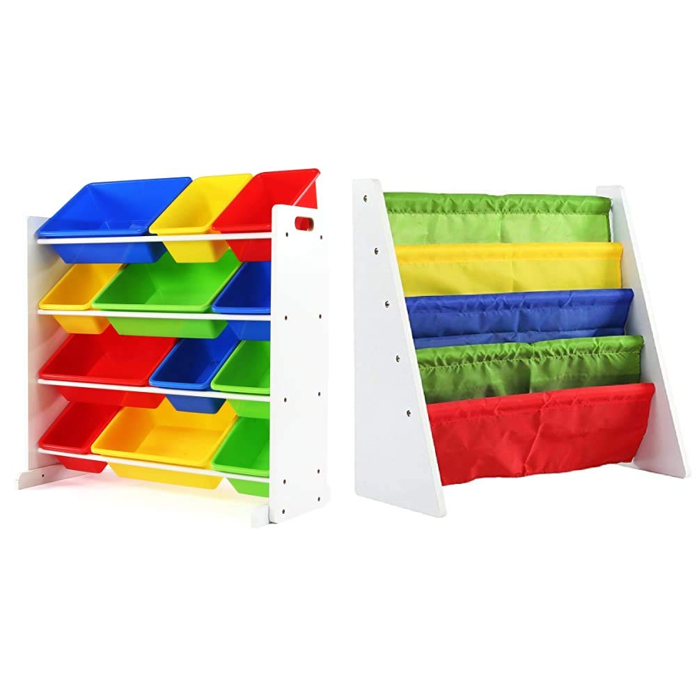 Humble Crew, White/Primary Kids' Toy Storage Organizer with 12 Plastic