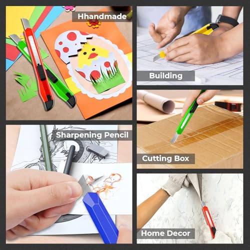 Image of 56 Pack Utility Knife Retractable Box Cutters, 9mm Wide Snap Off Blade Cutter, Compact Utility Knives Box Knife, Extended Use for Office, Craft, Razor Knife, Paper Knife
