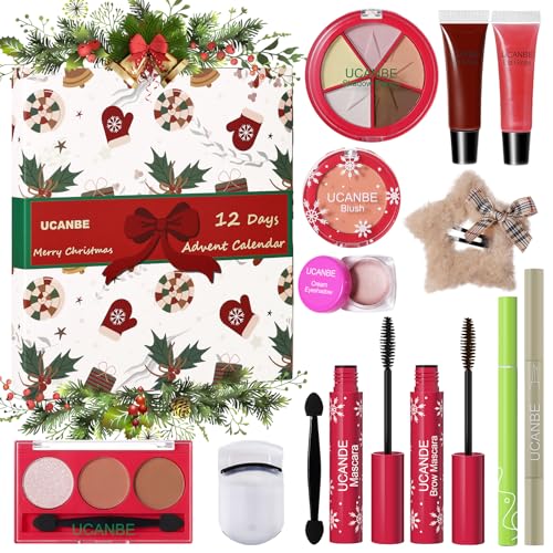 UCANBE Makeup Advent 2025 12 Days Christmas Countdown Calendar Surprise Gift Kit Festival Holiday Xmas Cosmetic Starter Makeup Set with 12 Beauty Boxes for Teens Girls Women