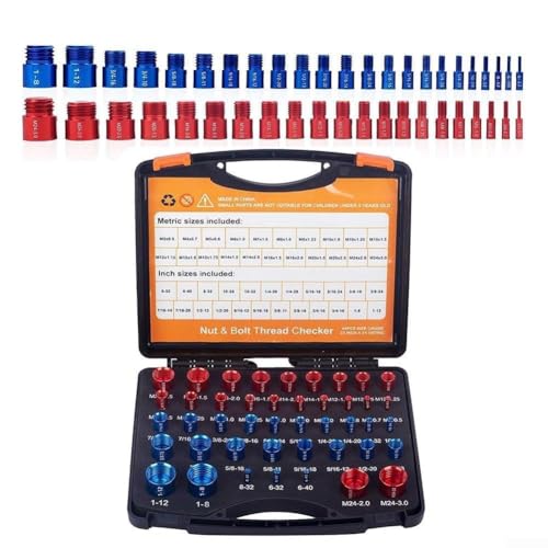 Kit di misuratori di filettatura per dadi e bulloni, 2644 pezzi, con misure metriche e dimensioni per un'identificazione accurata di viti e filettature in officina (44 pezzi, rosso/blu)