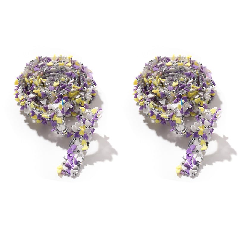 2 Rolls 1 Yard*1.2cm Rhinestone Diamond Ribbons with Heart Shape Clay Pieces Light Purple Self Adhesive Rhinestone Strips,Bling Stickers Wrap Crystal Roll for Glitter DIY