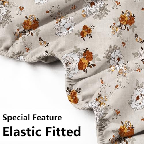 Image of HOMEKART 120 TC Cotton Rich Elastic Corner Fitted Bedsheet with 2 Pillow Covers | Double Bed 72x68+6 Inches | Wrinkle-Free, Super Soft & Breathable Floral Design | Dark Green & Rust
