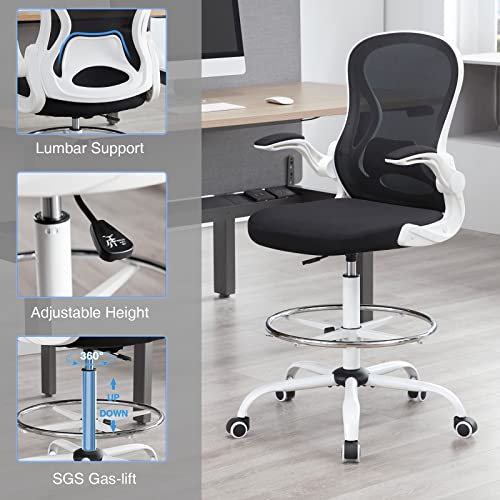 Fefances Drafting Chair Tall Office Chair For Standing Desk Chair Adjustable Height Stool Chair White #TOP5