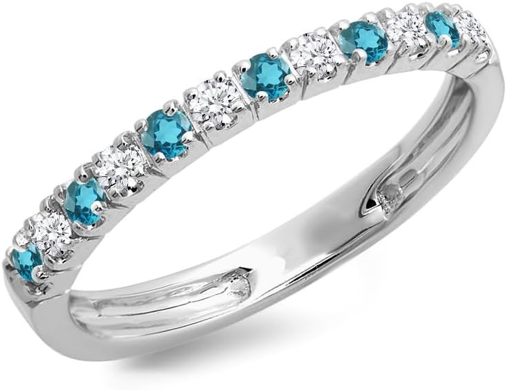 Alternate Blue Topaz & White Diamond Half Eternity Wedding Band For Women, 14k Gold Finish Blue Topaz Wedding Band, Ladies Stackable Diamond Ring