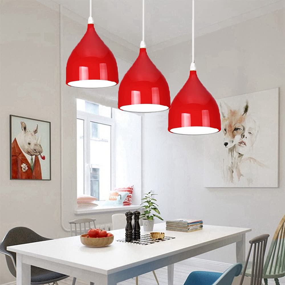Lampade A Sospensione A Tirante 3 E27 Moderni Metallo Paralume Lampadario Regolabile in Altezza Cucina Ristorante sala da pranzo soggiorno Camera da letto corridoio Luce Pendente (rosso)