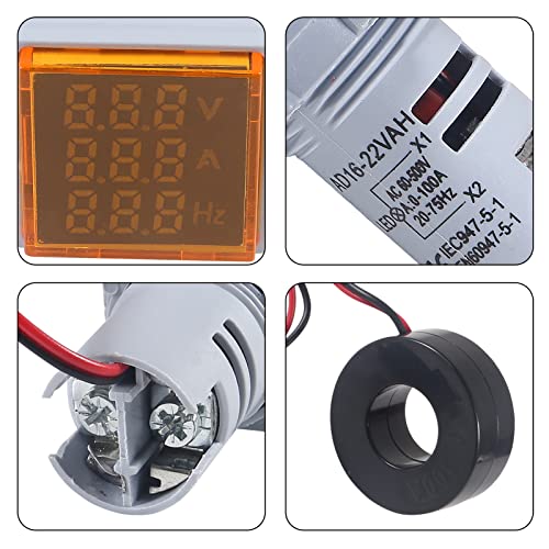Image of 2pcs LED Digital Voltmeter Ammeter Hz Indicator AC 60-500V 1-100A Amp Voltage Current Gauge Tester 20-75Hz Frequency Meter with CT (Yellow)