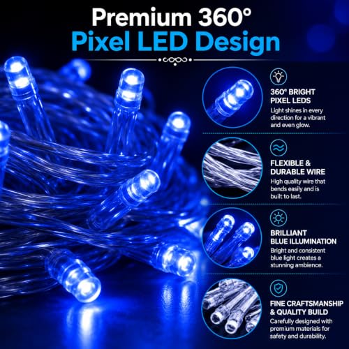 Image of Quace 36 Ft Blue LED Pixel String Light | 360 Blue LED Bulbs with Flexible Wire for Diwali, Christmas, Party & Home Decoration | Fairy Serial Decorative Light | (Pack of 1)