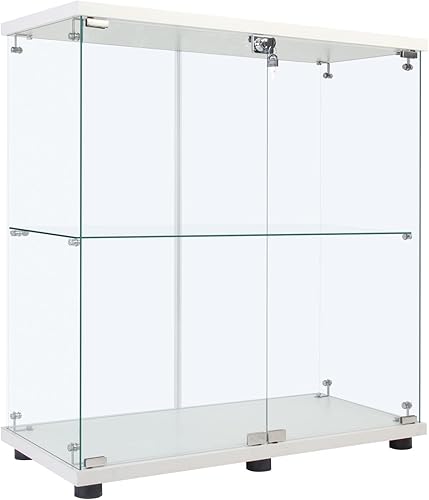 Miniatura 8 de Vitrina de cristal con 2 puertas y 2 estantes con asas, cerraduras y dispositivo antivuelco, estantes de vidriogabinete Curio para