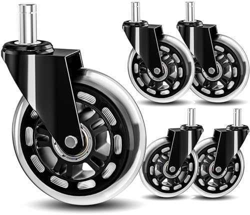 TESUMI Office Chair Wheels 3 Inch Roller Blade Rubber Chair Casters Replacement, Heavy Duty Quiet No Scratch Gaming Chair Wheel for Hardwood Floor Carpet, Set of 5, 11mm Universal Fit-Not for 1KEA