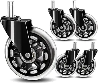 Office Chair Wheels 3-Inch Rubber Casters Replacement Set of 5