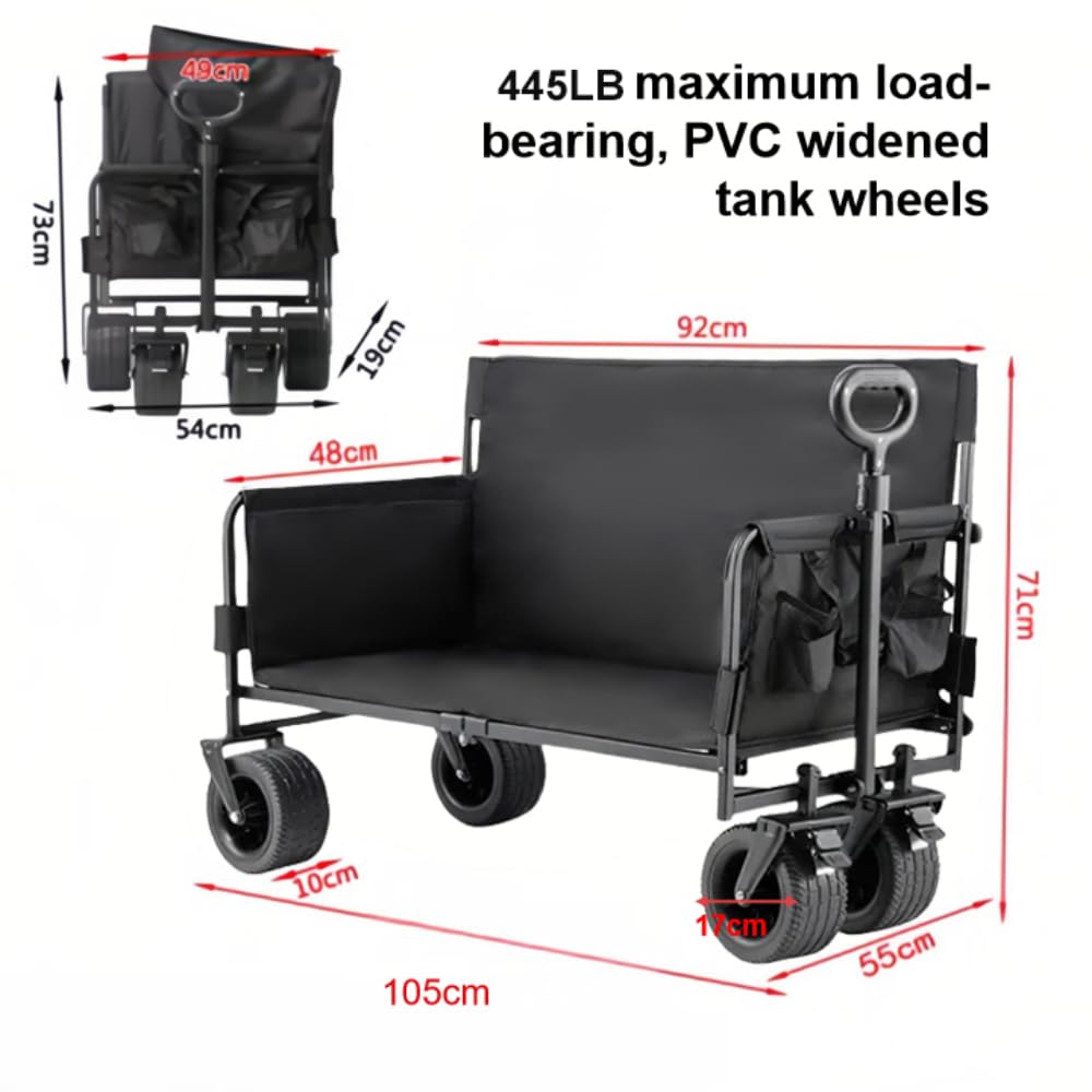 Chariot Pliable Multifonction 200kg, Plage/Camping/Courses, Roues 360° | 200kg/445LBS, chariot pliable tout-terrain, rangement compact, idéal plage/camping/courses, cadre renforcé