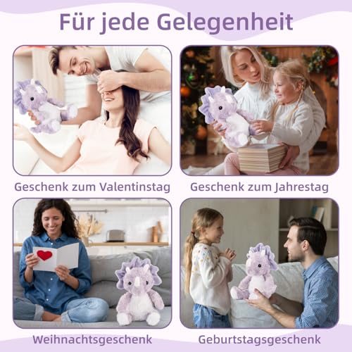 Dino Kuscheltier, Dinosaurier Kuscheltier 24 cm Plüschtier für Kinder, Süßes Lila Plüschtier, Soft Cuddly Friends, Kuschelfreunde zum Kuscheln und Spielen für Mädchen und Jungen, Waschmaschinenfest