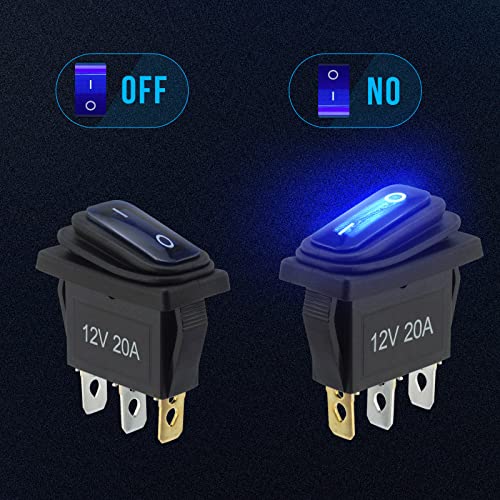 12V Rocker Switch Waterproof 5 Pcs - 12 Volt Toggle Switch With 3 20Cm Detachable Wires, Spst 3 Pin On Off Switches Snap-In Design Square Switch With Blue Led Light For Car Boat Marine Rv Truck Kcd3 #TOP1
