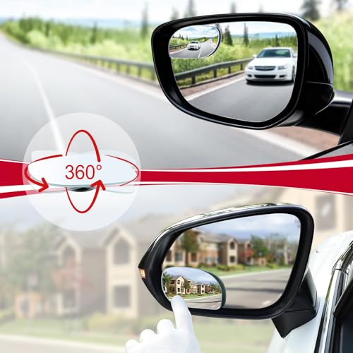 Image of LivTee Blind Spot Mirrors, HD Glass Frameless Convex Rear View Mirrors, Wide Angle Adjustable Stick for Side Mirror, Automotive Exterior Accessories for Car, SUV & Trucks, Pack of 2