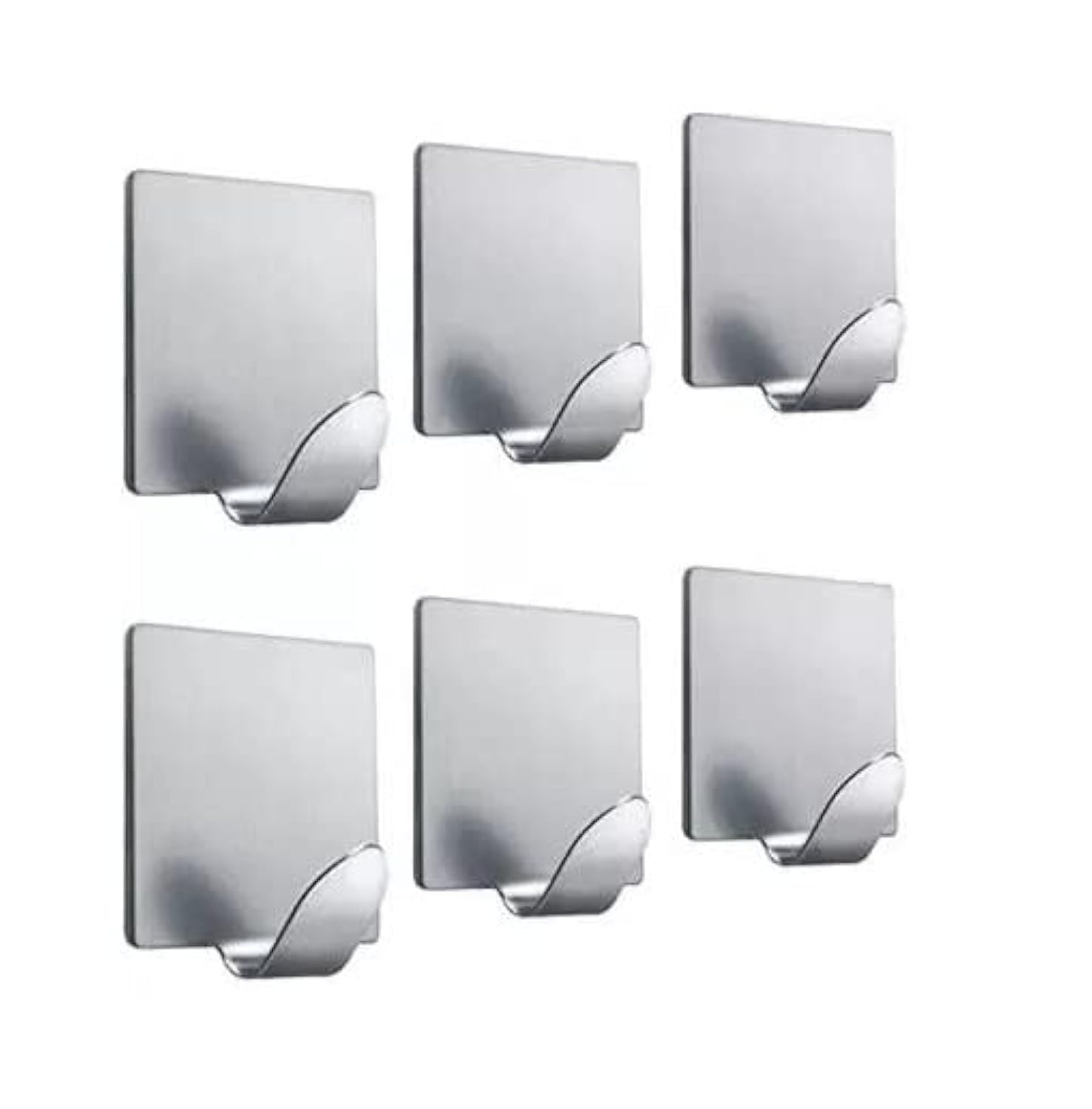 Mr.gadget's Solutions Silver Mr. Gadget's Solutions® Self-Adhesive Hooks Stainless Steel Strong Sticky Stick Dry Wall Installation, Square Shape Utility Hooks – 6Pcs