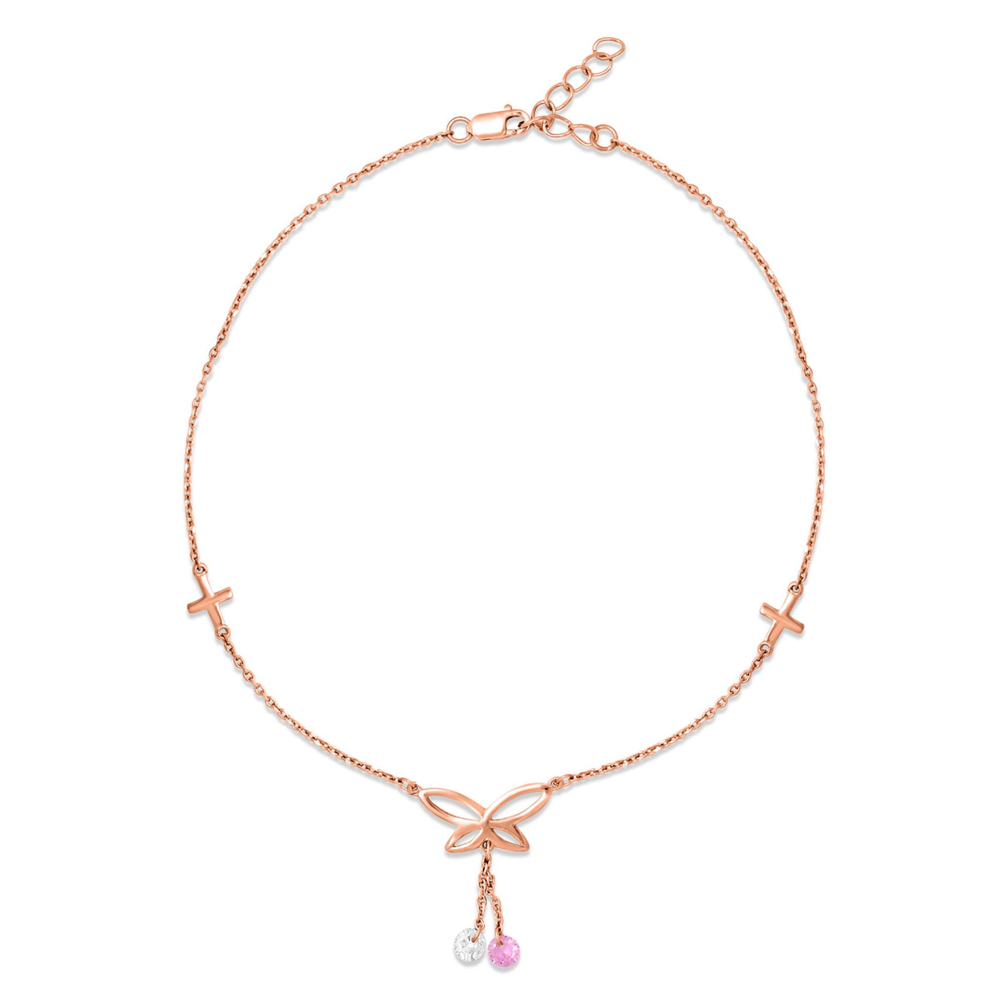 zavya 925 Sterling Silver Butterfly with Pink & White Drops Rose Gold Plating Anklet (Pair) | Gift for Women & Girls | With Certificate of Authenticity & 925 Hallmark | Gift for Women & Girls-picture-20