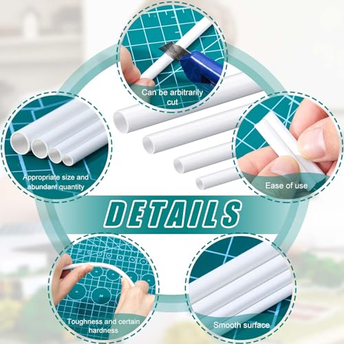 Image of Outus 80 Pcs ABS Round Plastic Tube 4 Sizes 3 /4 /5 /6mm White Bars Rod Hollow Tubing Connector Plastic Rod for DIY Crafts Sand Table Architectural Model Making