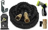 Garden Hose, 50 Ft, Heavy Duty Expanding Water Coil Best Flexible Expandable Retractable Collapsible Shrinking Hoses Strongest Lightweight Solid Brass Fittings. For Grass Dock Warehouse Gardner Plants