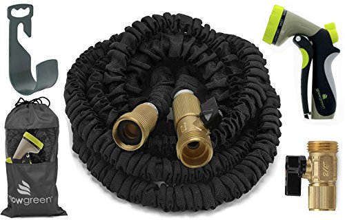 Garden Hose, 50 Ft, Heavy Duty Expanding Water Coil Best Flexible Expandable Retractable Collapsible Shrinking Hoses Strongest Lightweight Solid Brass Fittings. For Grass Dock Warehouse Gardner Plants