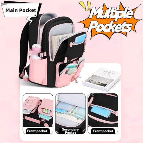 Color-block Girls Backpack with Lunch Box Pencil Case Set Girls Schoolbag Kids Bookbag Elementary Middle School3